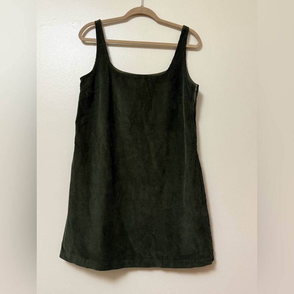 ASOS forest green a-line  corduroy pinafore mini dress with pockets